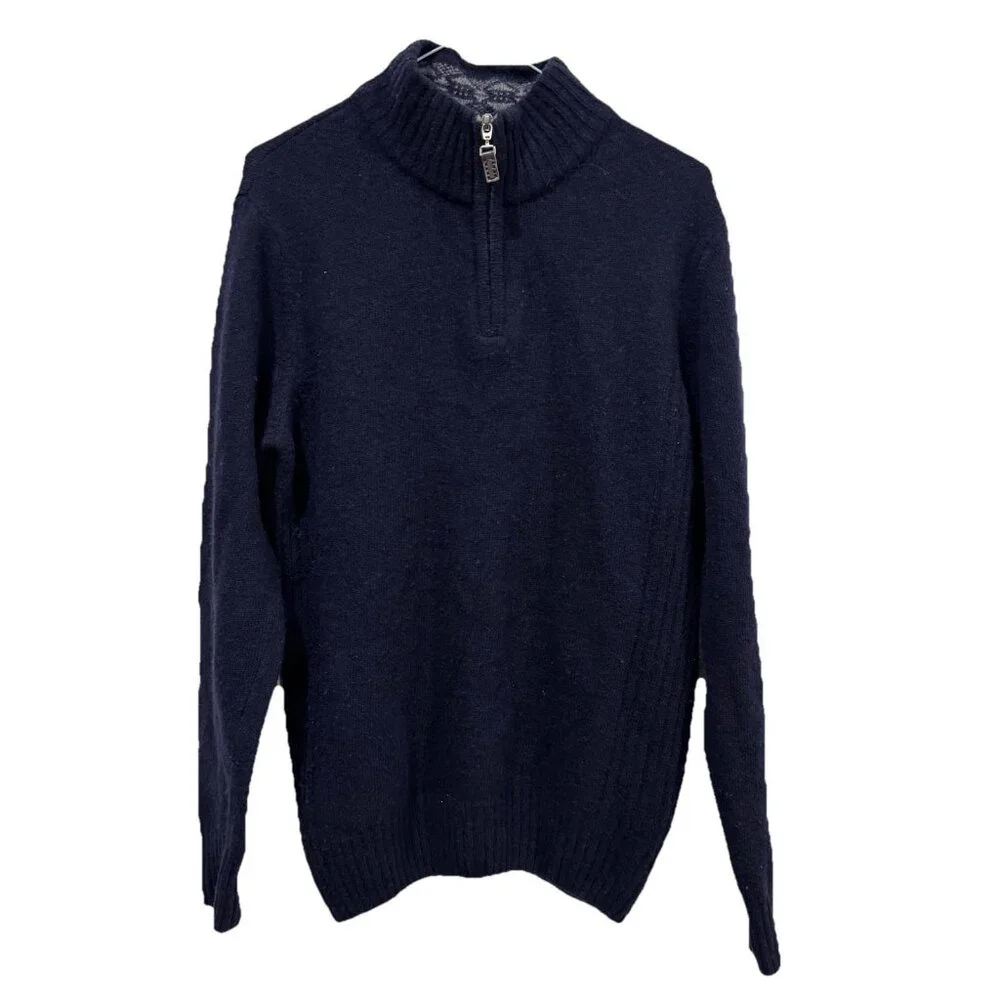 Daniele Blasi‎ Sweater Sz Medium M Blue Wool 1/4 Zip Made in Italy Mens
